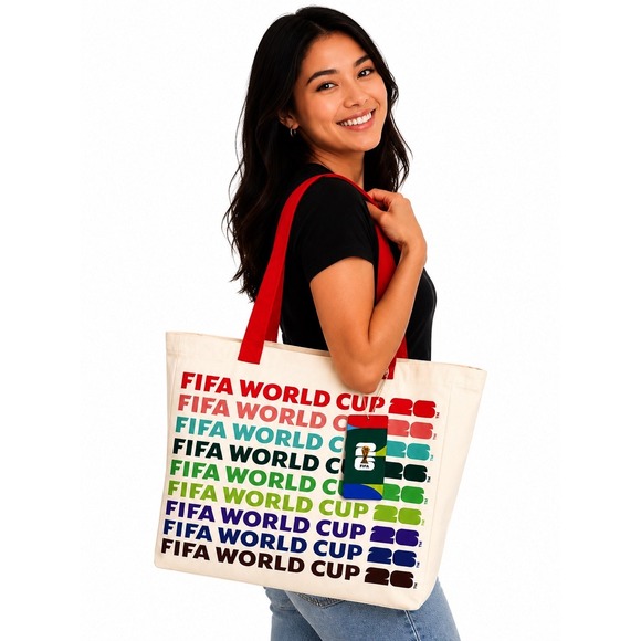 Fifa Handbags - FIFA World Cup 26 Canvas Tote Bag Atelier Sportif Multi Color Logo Cream Red